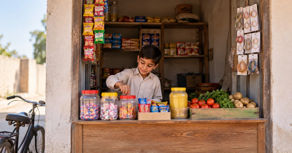 A small one room retail shop containing confectionery and several different everyday product categories